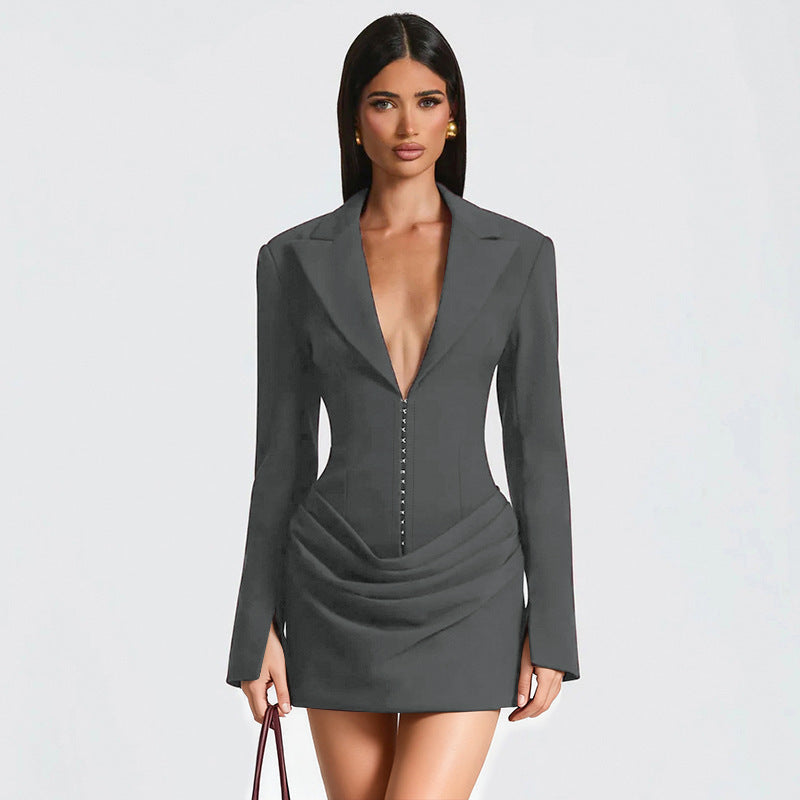Marena | Vestido Elegante con Escote en V Profundo y Cintura Fruncida