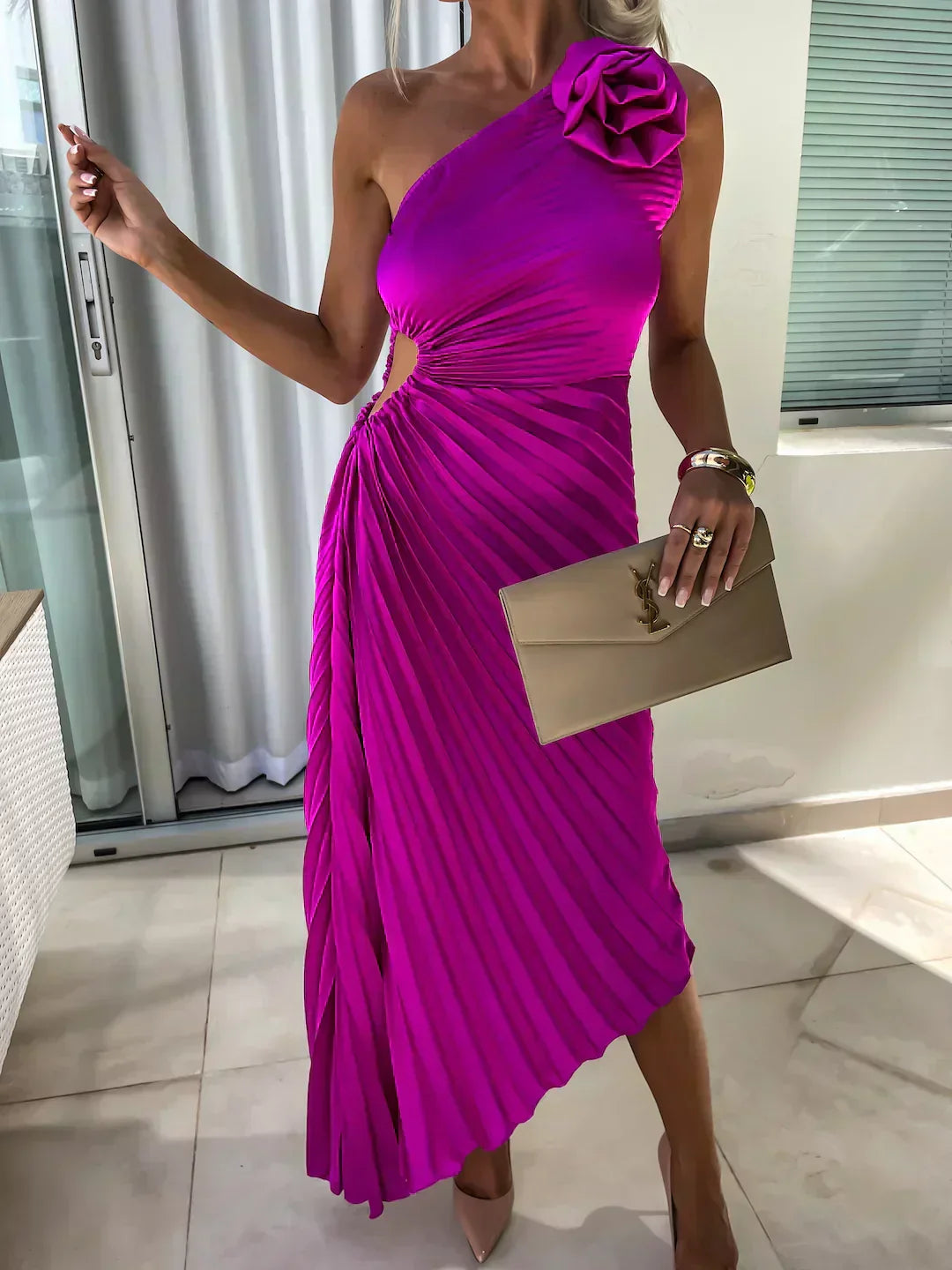Eya™ | Elegante Vestido Maxi Floral de Un Hombro