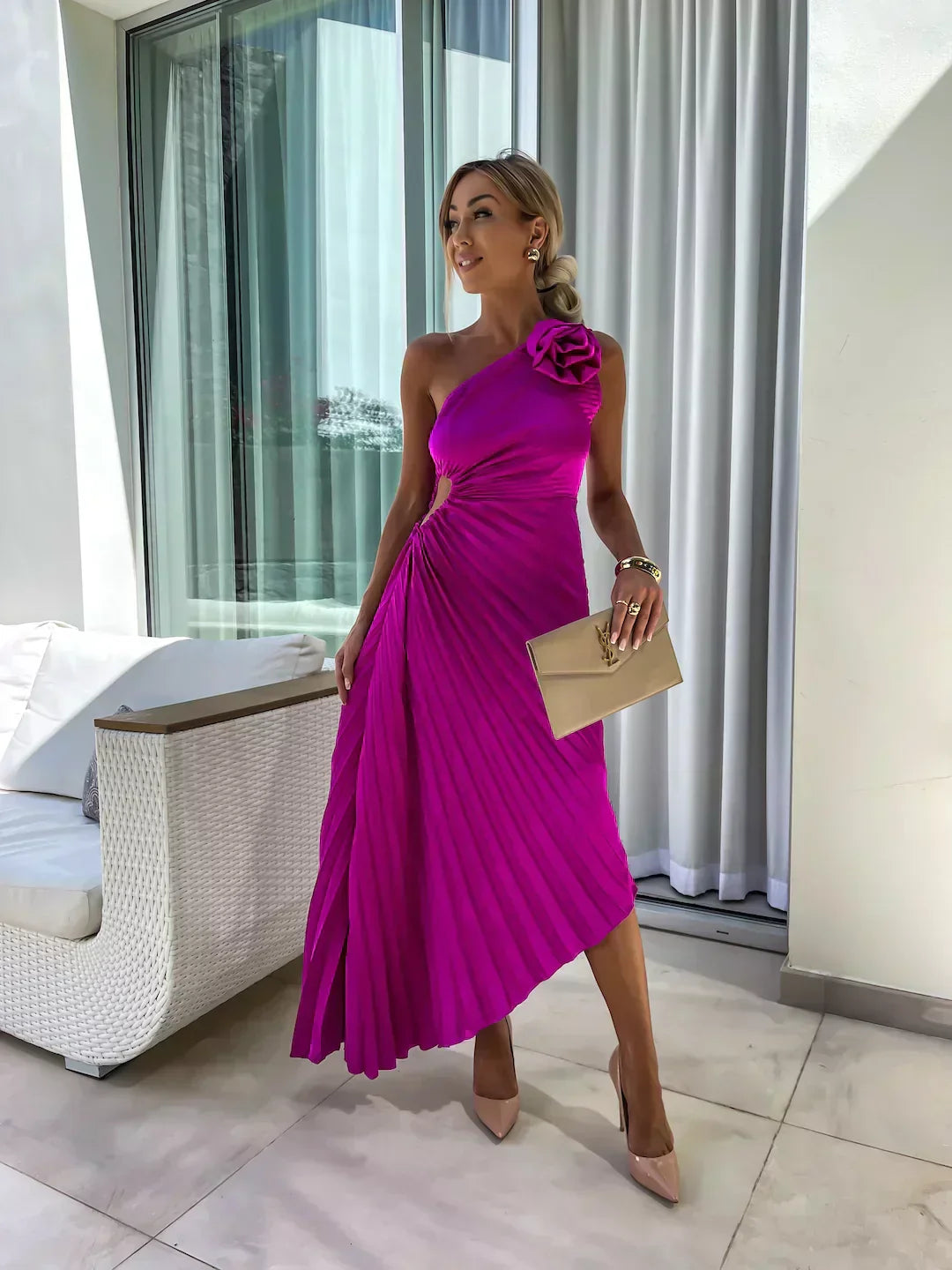 Eya™ | Elegante Vestido Maxi Floral de Un Hombro