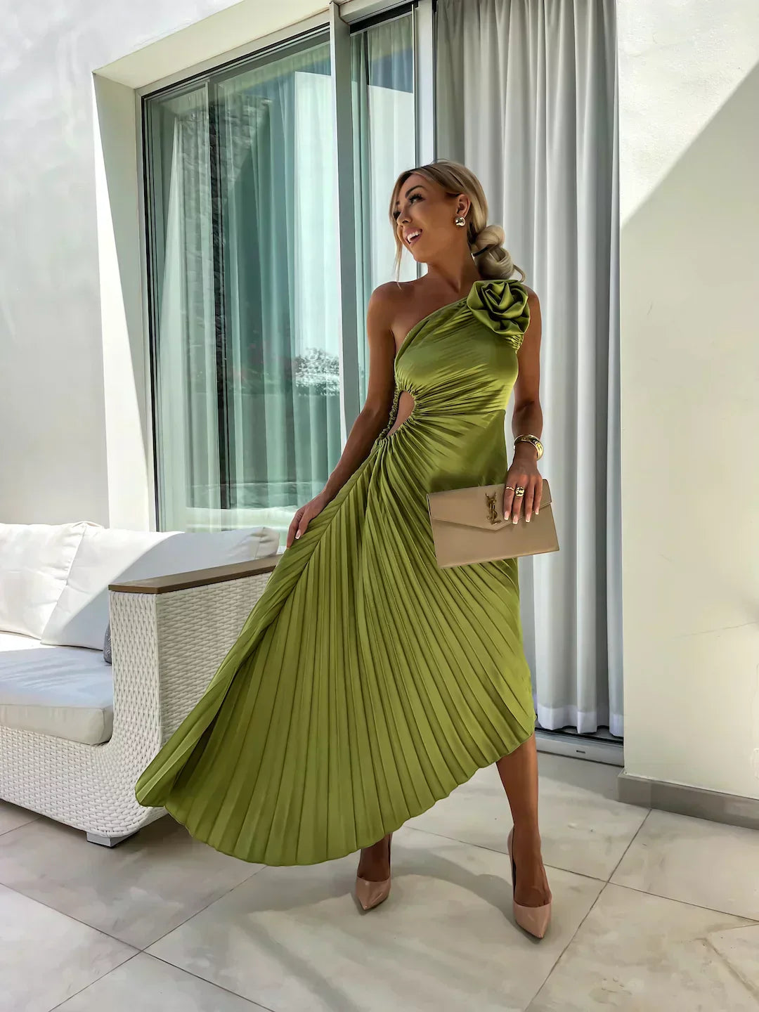 Eya™ | Elegante Vestido Maxi Floral de Un Hombro