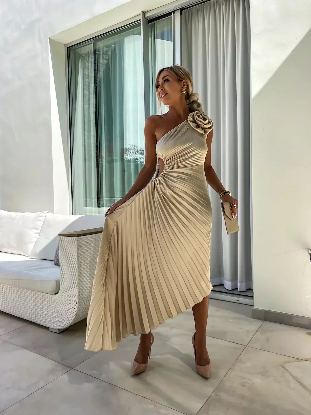 Eya™ | Elegante Vestido Maxi Floral de Un Hombro