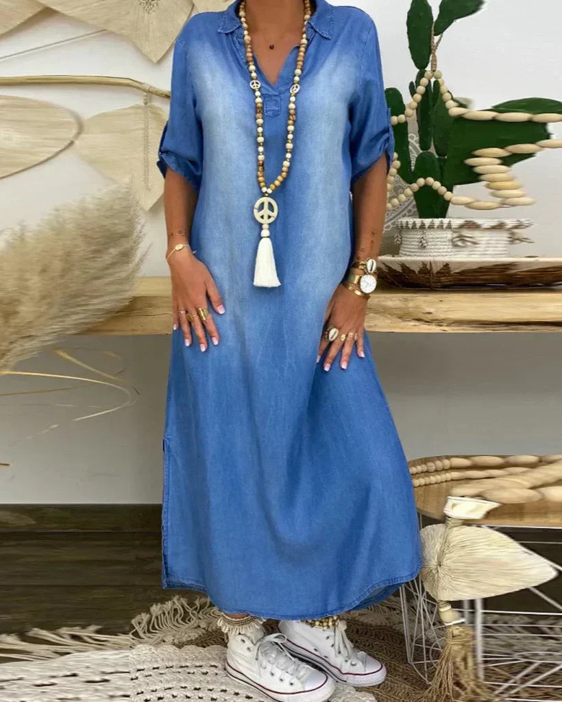 Ibiza | Vestido Maxi de Mezclilla con Detalles Modernos