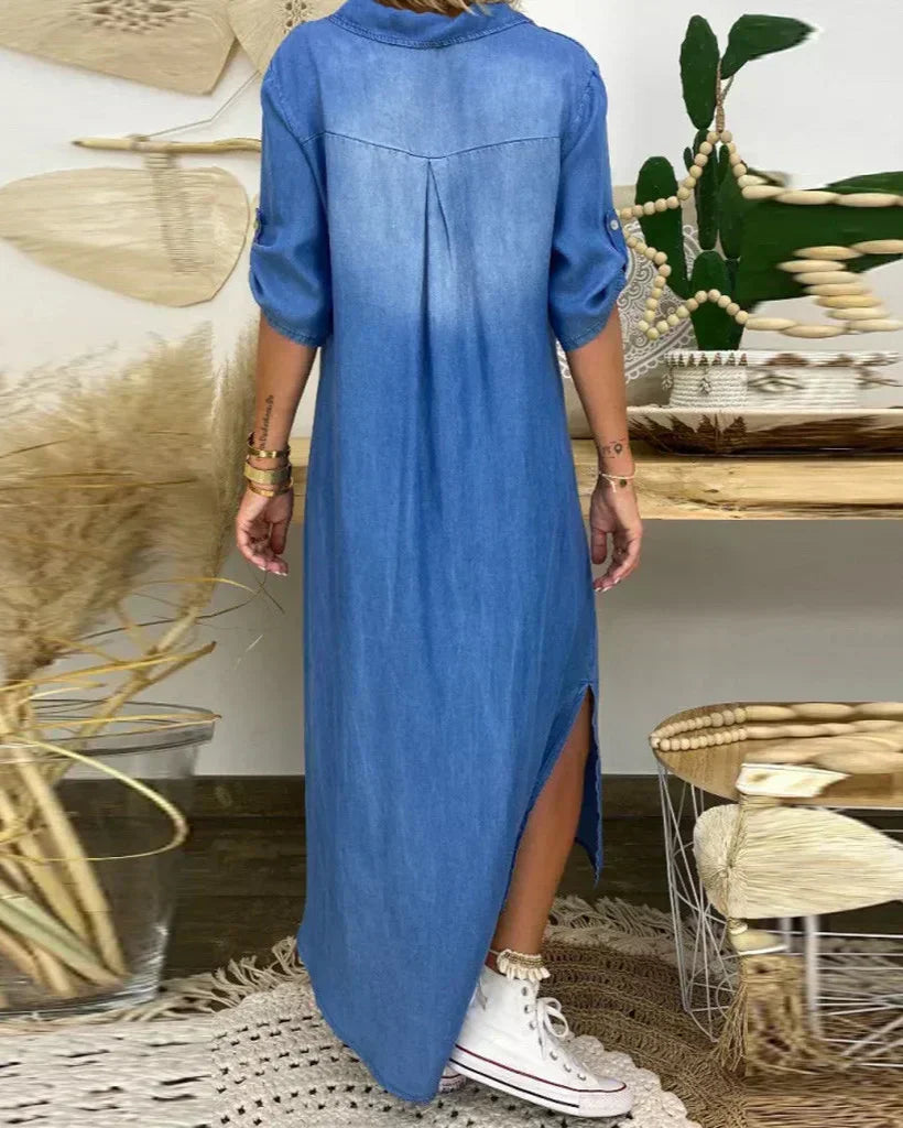 Ibiza | Vestido Maxi de Mezclilla con Detalles Modernos