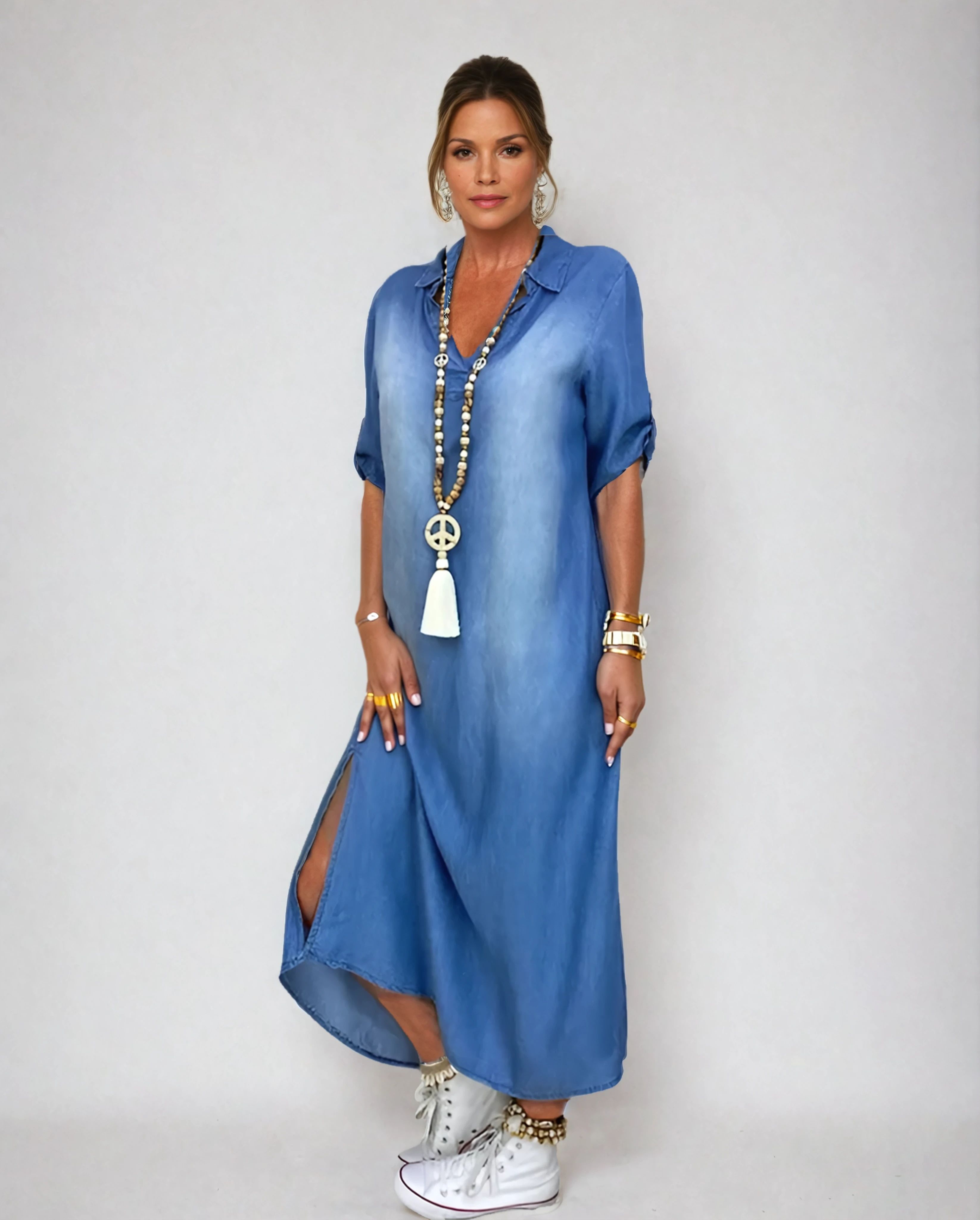 Ibiza | Vestido Maxi de Mezclilla con Detalles Modernos