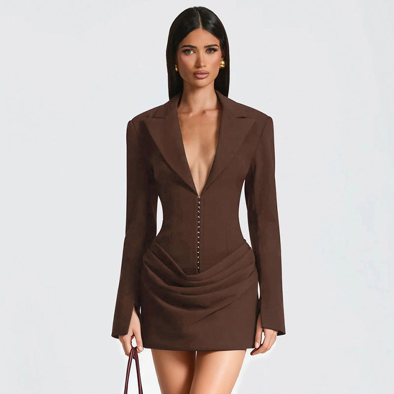 Marena | Vestido Elegante con Escote en V Profundo y Cintura Fruncida
