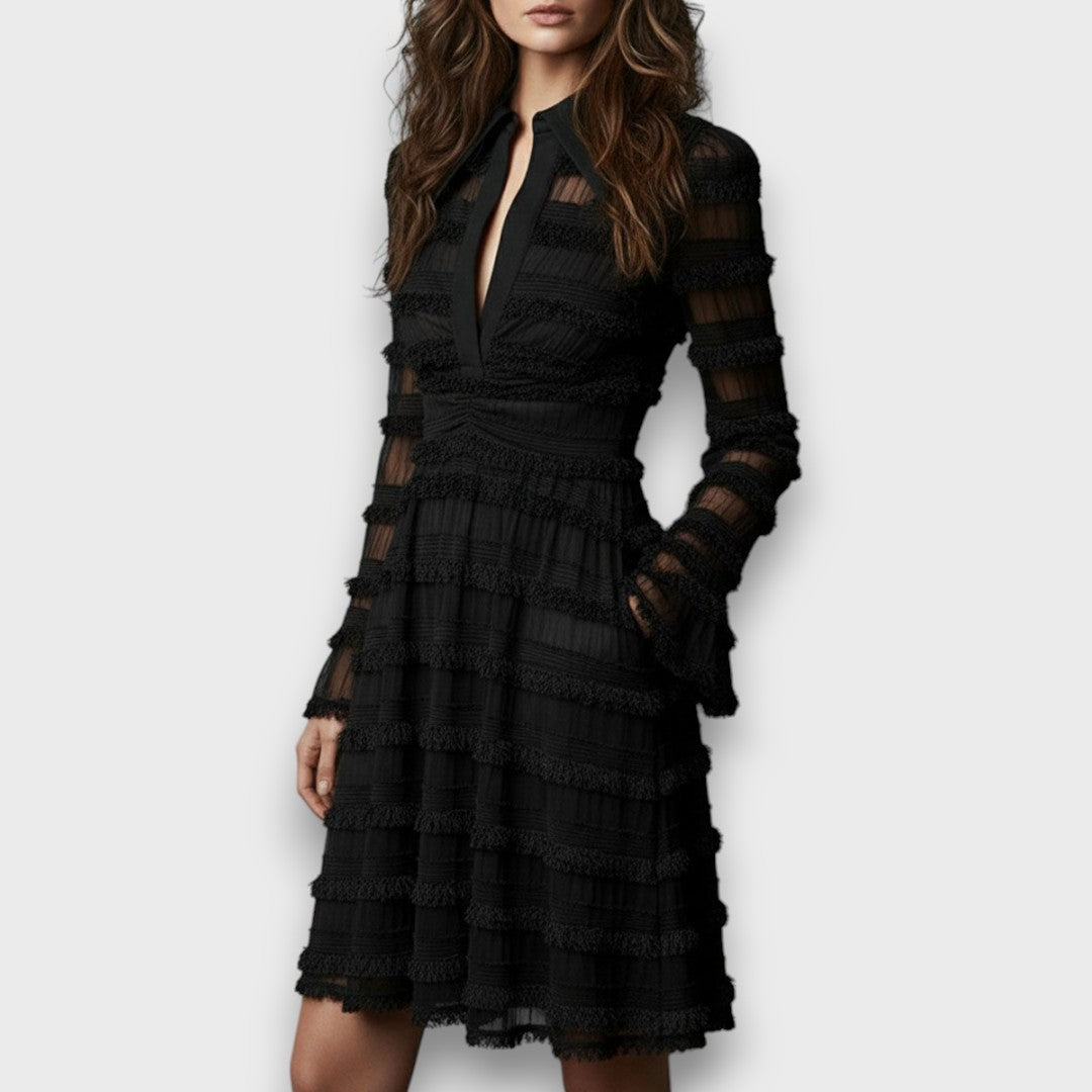 Vestido Parisa | Midi con Flecos y Transparencias