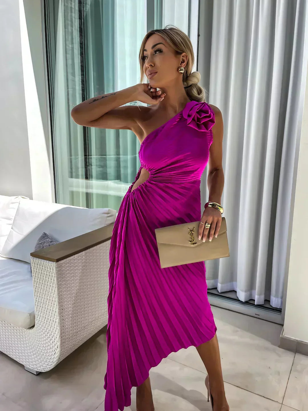 Eya™ | Elegante Vestido Maxi Floral de Un Hombro