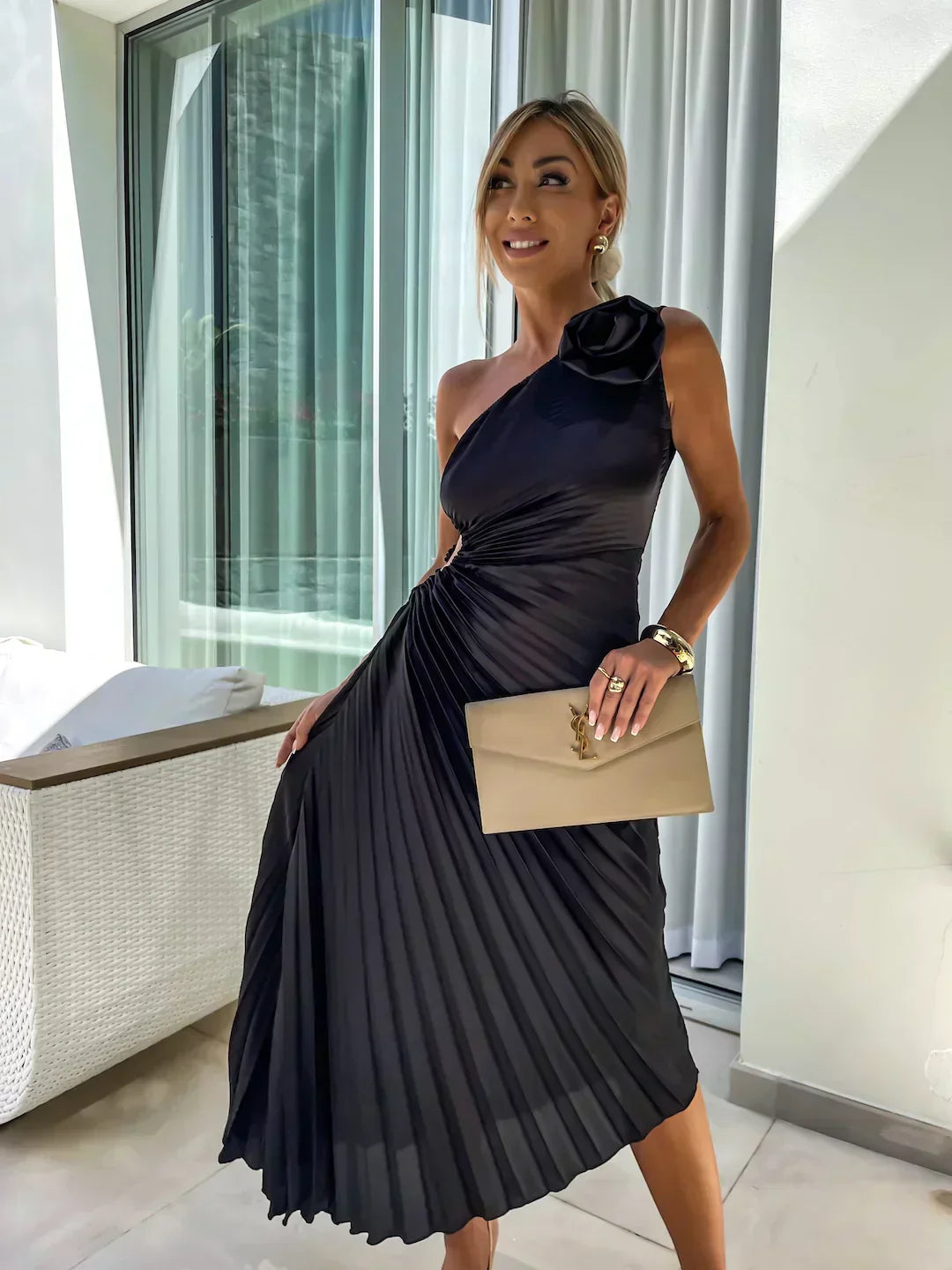 Eya™ | Elegante Vestido Maxi Floral de Un Hombro