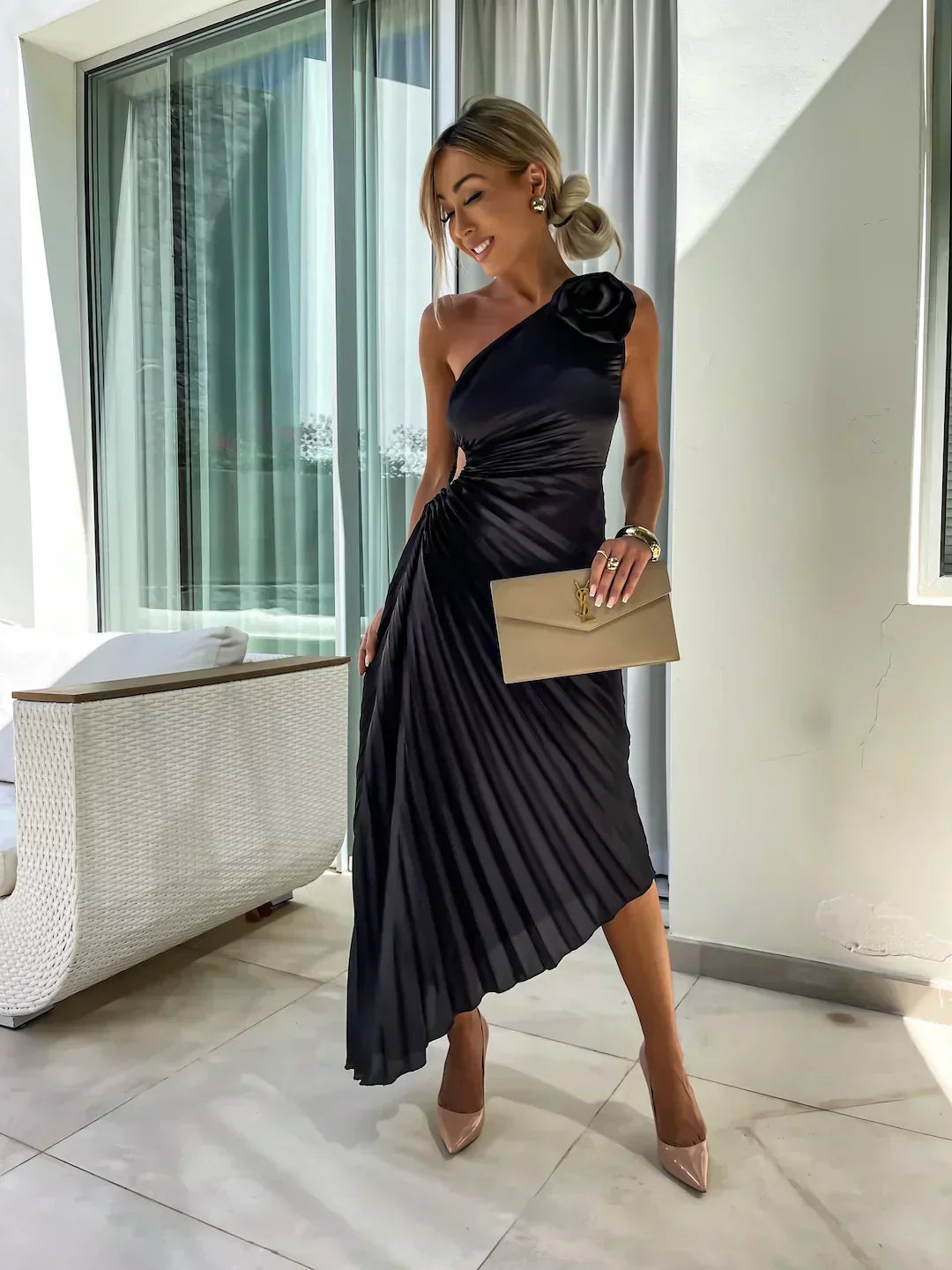 Eya™ | Elegante Vestido Maxi Floral de Un Hombro