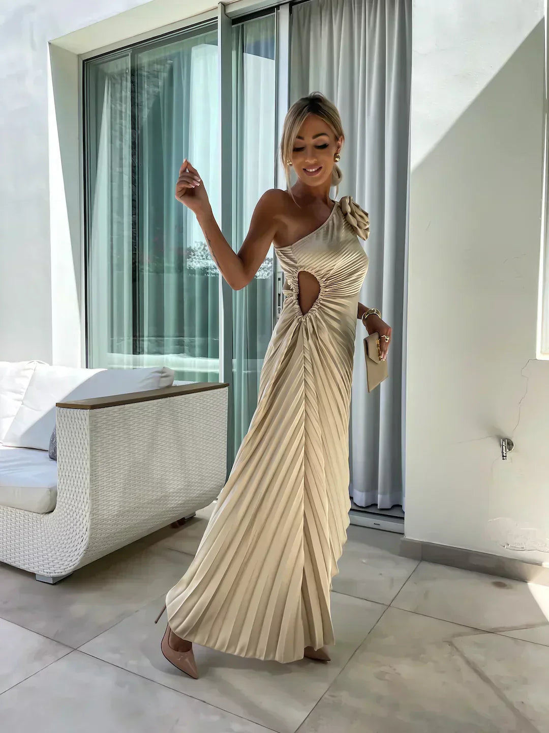 Eya™ | Elegante Vestido Maxi Floral de Un Hombro