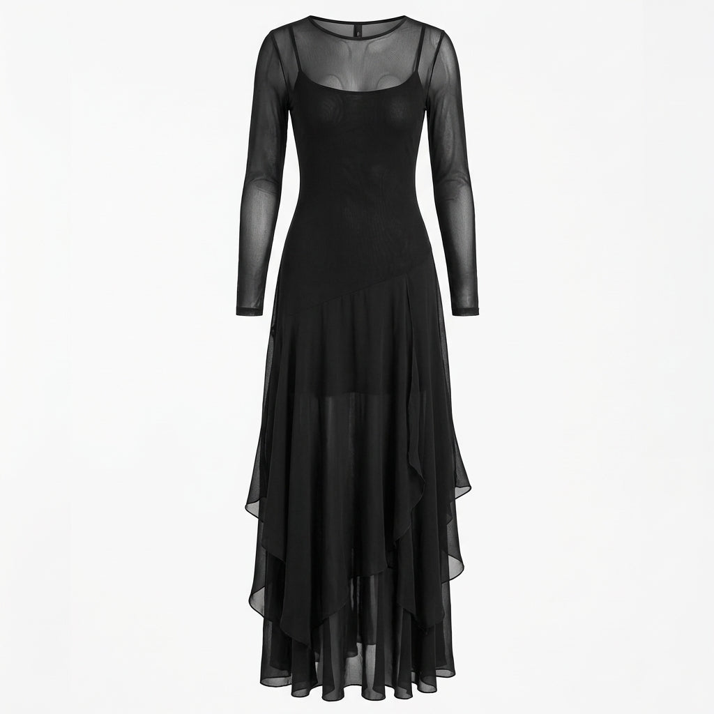 Lidia | Vestido Maxi - Tul Negro Elegante y Corte Fluido